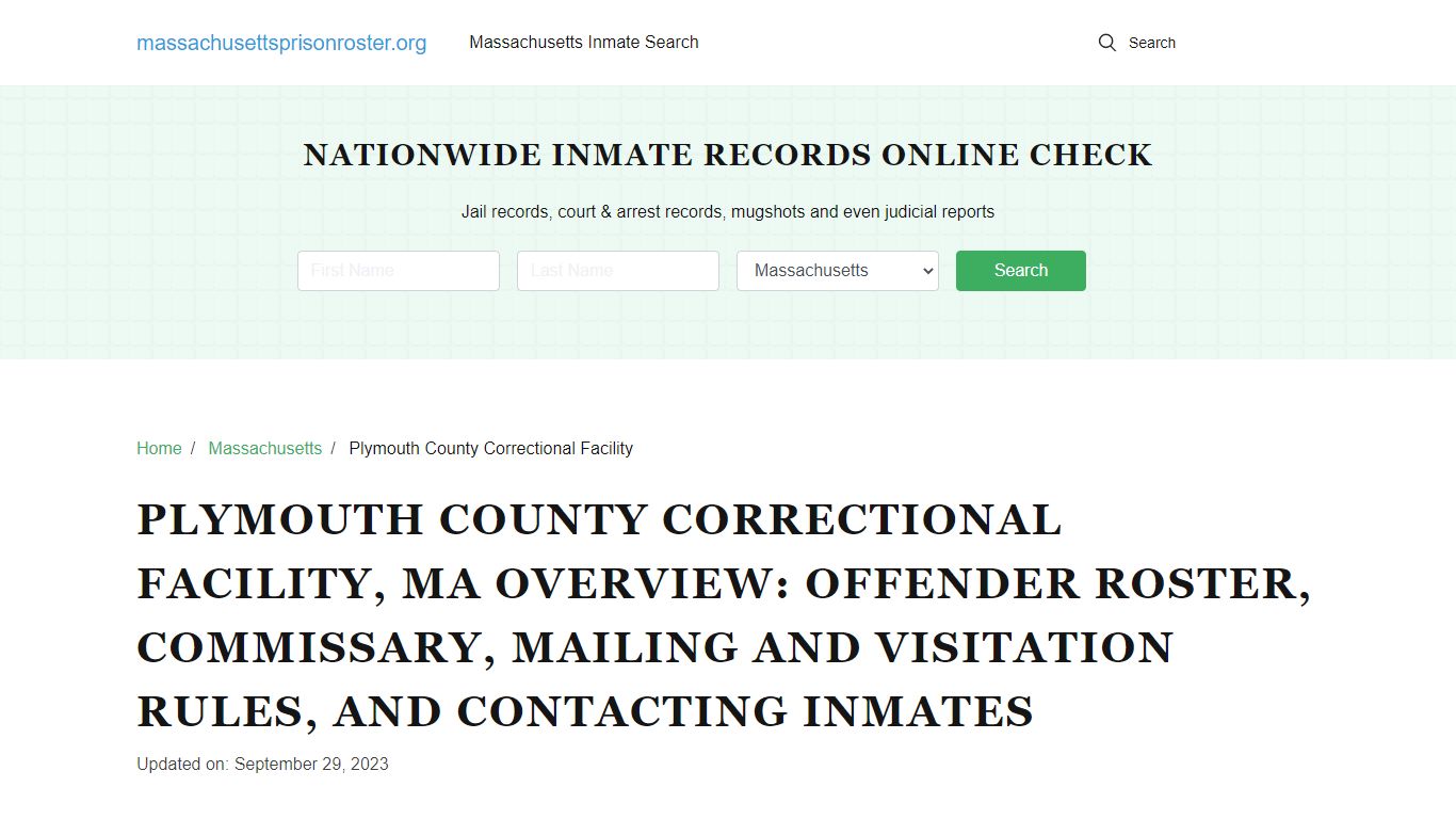 Plymouth County Correctional Facility, MA Inmate Search & Visitations